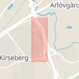 Karta som med röd fyrkant ramar in Fru Alstad, Alstad Byaväg, Anderslöv, Arrie, Käglinge, Malmö, Oxie, Kronotorpsvägen, Kronotorpsgatan, Segemöllegatan, Trelleborg, Skåne län