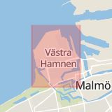 Karta som med röd fyrkant ramar in Västra Hamnen, Malmö, Skåne län