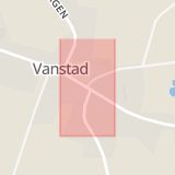 Karta som med röd fyrkant ramar in Vanstad, Sjöbo, Skåne län