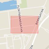 Karta som med röd fyrkant ramar in Tärnögatan, Malmö, Skåne län
