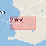 Karta som med röd fyrkant ramar in Malmö, Ystad, Skåne län