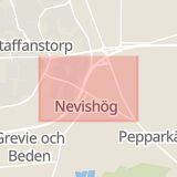 Karta som med röd fyrkant ramar in Klågerupsvägen, Staffanstorp, Skåne län