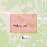 Karta som med röd fyrkant ramar in Veberöd, Lund, Skåne län