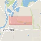 Karta som med röd fyrkant ramar in Industrigatan, Lomma, Skåne län