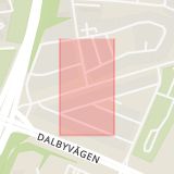 Karta som med röd fyrkant ramar in Mårtens Fälad, Hjalmar Gullbergs Väg, Vipeholmsvägen, Lund, Skåne län