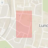 Karta som med röd fyrkant ramar in Stora Fiskaregatan, Lund, Skåne län