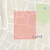 Karta som med röd fyrkant ramar in Klostergatan, Lund, Skåne län