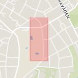 Karta som med röd fyrkant ramar in Olshögsvägen, Lund, Skåne län