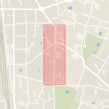 Karta som med röd fyrkant ramar in Bredgatan, Lund, Skåne län