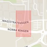 Karta som med röd fyrkant ramar in Trafikplats Lund Norra, Lund, Skåne län