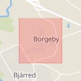 Karta som med röd fyrkant ramar in Borgeby, Flädie, Lund, Bjärred, Lomma, Skåne län