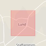 Karta som med röd fyrkant ramar in Lund, Skåne, Malmö, Skåne län
