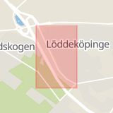 Karta som med röd fyrkant ramar in Löddeköpinge, Fäladsvägen, Kävlinge, Skåne län