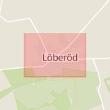 Karta som med röd fyrkant ramar in Löberöd, Fogdarp, Höör, Skåne län