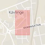 Karta som med röd fyrkant ramar in Nygatan, Kävlinge, Skåne län