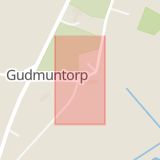 Karta som med röd fyrkant ramar in Gudmuntorp, Höör, Skåne län