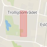 Karta som med röd fyrkant ramar in Skolgatan, Eslöv, Skåne län