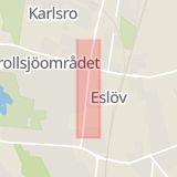 Karta som med röd fyrkant ramar in Västerlånggatan, Eslöv, Skåne län