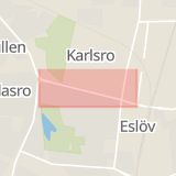 Karta som med röd fyrkant ramar in Västergatan, Eslöv, Skåne län