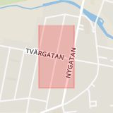 Karta som med röd fyrkant ramar in Tvärgatan, Grönegatan, Hörby, Skåne län
