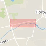 Karta som med röd fyrkant ramar in Ringsjövägen, Hörby, Skåne län