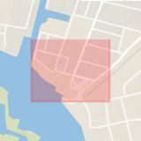 Karta som med röd fyrkant ramar in Lilla Strandgatan, Landskrona, Skåne län