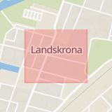 Karta som med röd fyrkant ramar in Långgatan, Landskrona, Skåne län