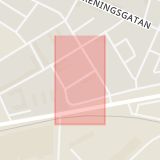 Karta som med röd fyrkant ramar in Tranegatan, Landskrona, Skåne län