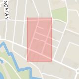 Karta som med röd fyrkant ramar in Målargatan, Landskrona, Skåne län