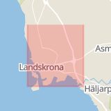Karta som med röd fyrkant ramar in Landskrona, Skåne län