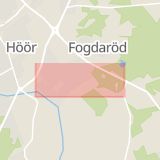 Karta som med röd fyrkant ramar in Hörbyvägen, Höör, Skåne län