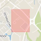Karta som med röd fyrkant ramar in Friluftsvägen, Höör, Skåne län