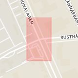 Karta som med röd fyrkant ramar in Landskronavägen, Rusthållsgatan, Helsingborg, Skåne län