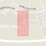Karta som med röd fyrkant ramar in Hasselvägen, Kristianstad, Skåne län