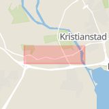 Karta som med röd fyrkant ramar in Långebrogatan, Kristianstad, Skåne län