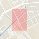 Karta som med röd fyrkant ramar in Helgegatan, Kristianstad, Skåne län