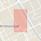 Karta som med röd fyrkant ramar in Nya Boulevarden, Östra Boulevarden, Kristianstad, Skåne län