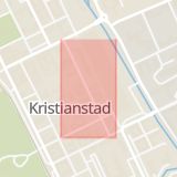 Karta som med röd fyrkant ramar in Östra Vallgatan, Kristianstad, Skåne län