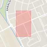 Karta som med röd fyrkant ramar in Föreningsgatan, Götgatan, Kristianstad, Skåne län