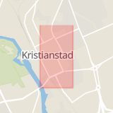 Karta som med röd fyrkant ramar in Östra Boulevarden, Kristianstad, Skåne län