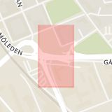 Karta som med röd fyrkant ramar in Malmöleden, Oljehamnsleden, Helsingborg, Skåne län