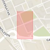 Karta som med röd fyrkant ramar in Håkan Lundbergs Gata, Helsingborg, Skåne län