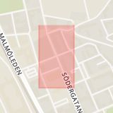 Karta som med röd fyrkant ramar in Nedre Holländaregatan, Södergatan, Helsingborg, Skåne län
