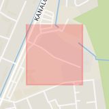 Karta som med röd fyrkant ramar in Wibergs Väg, Lexington, Kristianstad, Skåne län