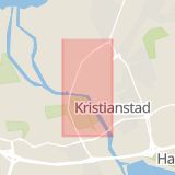 Karta som med röd fyrkant ramar in Härlövsängaleden, Kristianstad, Skåne län