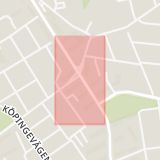 Karta som med röd fyrkant ramar in Husensjövägen, Örebrogatan, Helsingborg, Skåne län
