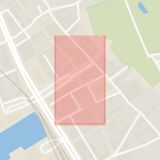 Karta som med röd fyrkant ramar in Lilla Torggatan, Helsingborg, Skåne län