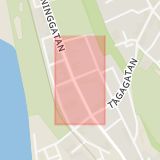 Karta som med röd fyrkant ramar in Drottninggatan, Kronborgsgatan, Helsingborg, Skåne län