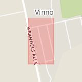 Karta som med röd fyrkant ramar in Vinnö, Kristianstad, Skåne län