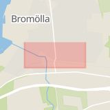Karta som med röd fyrkant ramar in Ågatan, Bromölla, Skåne län